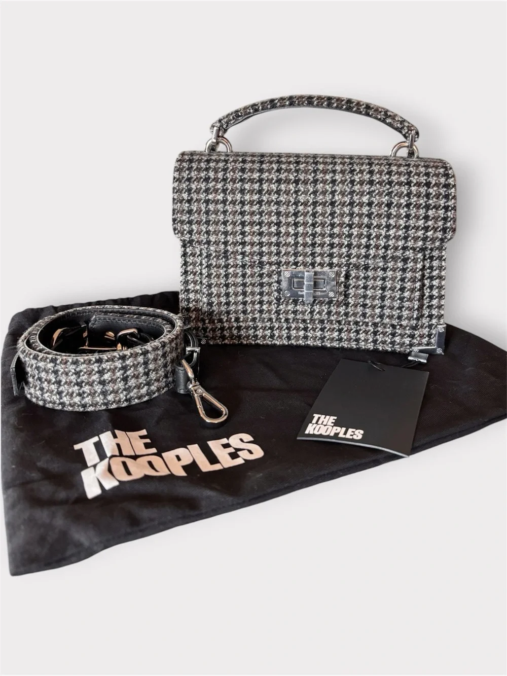 THE KOOPLES NWT Small Houndstooth Emily Shoulder Bag Silver Hardware  MSRP $495
